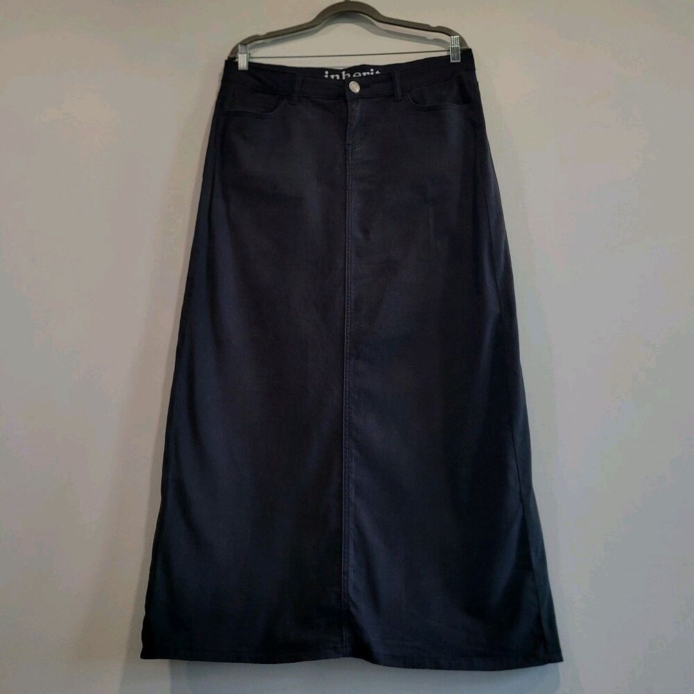 Inherit 11/12 Stella Sable Denim Black Long Modest Maxi Straight Stretch Skirt